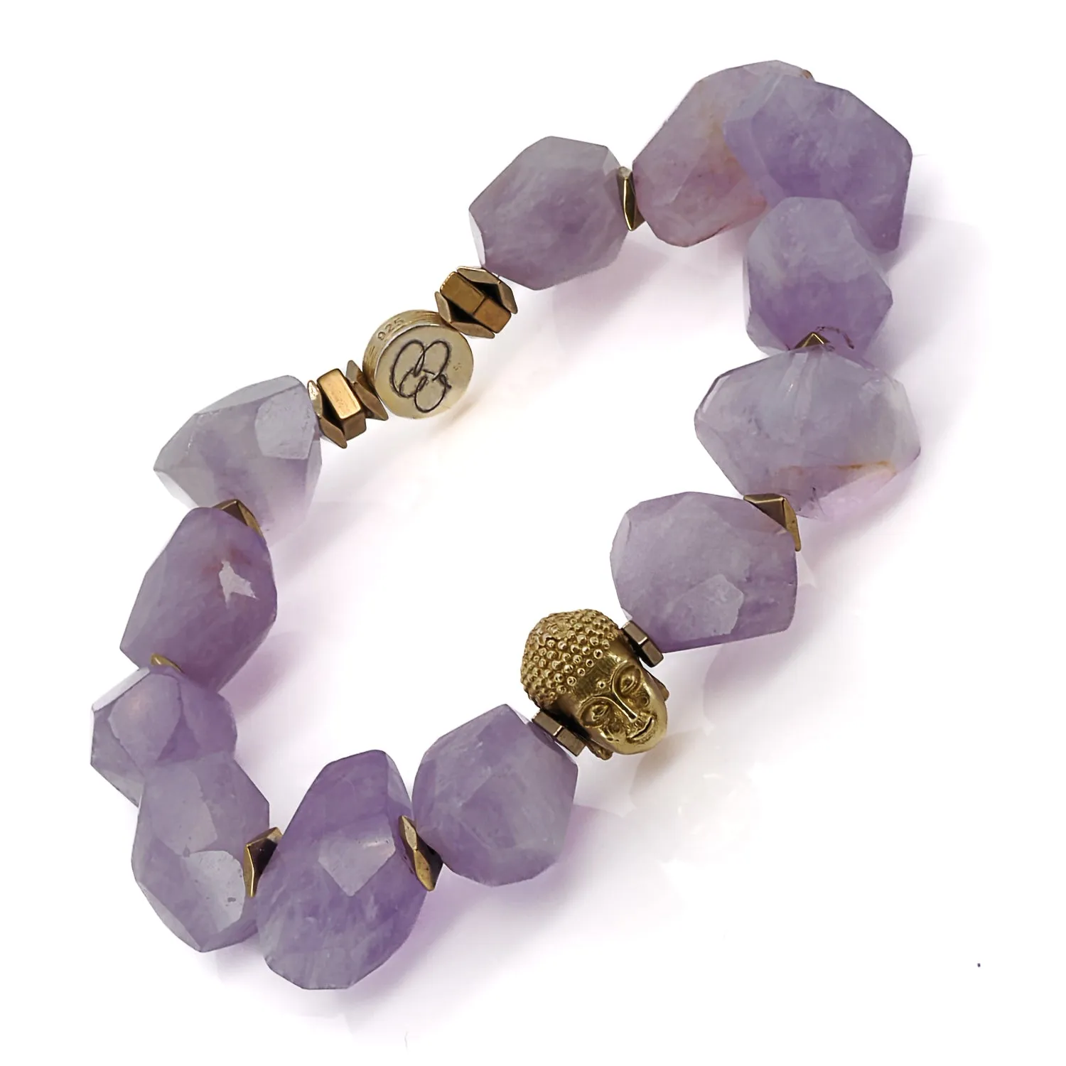 Solid Gold Buddha Charm Amethyst Stone Meditation Bracelet