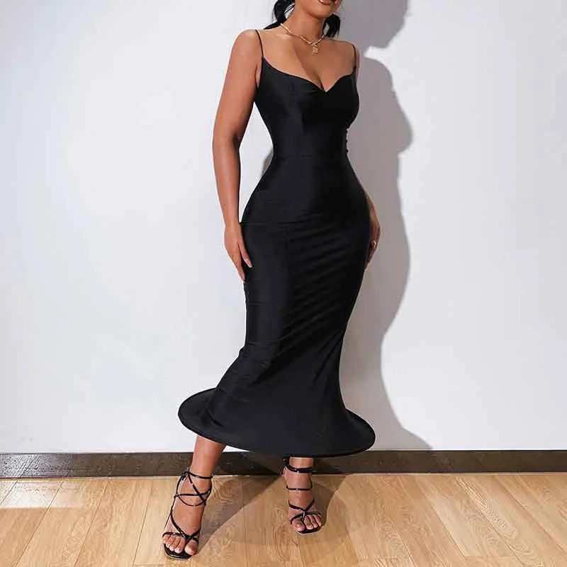 Solid Sleeveless Evening Dress