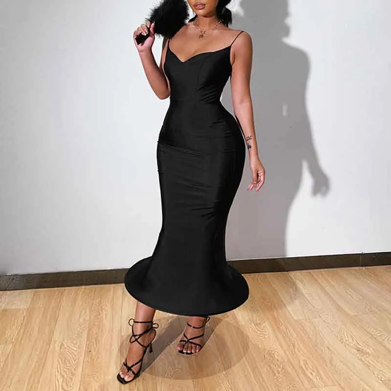 Solid Sleeveless Evening Dress