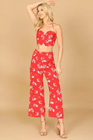 SPAGHETTI STRAP FLORAL CROP TOP & PANTS SET