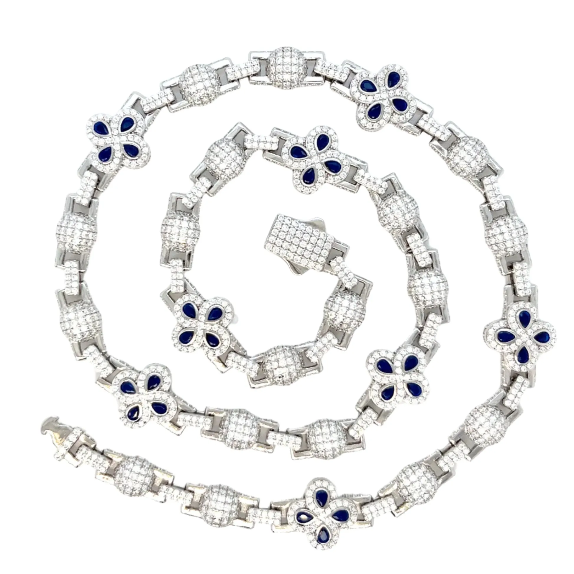 Sterling Flower Lab-Created Moissanite 10mm Chain Necklace Elegant Blue Blossom - M502399