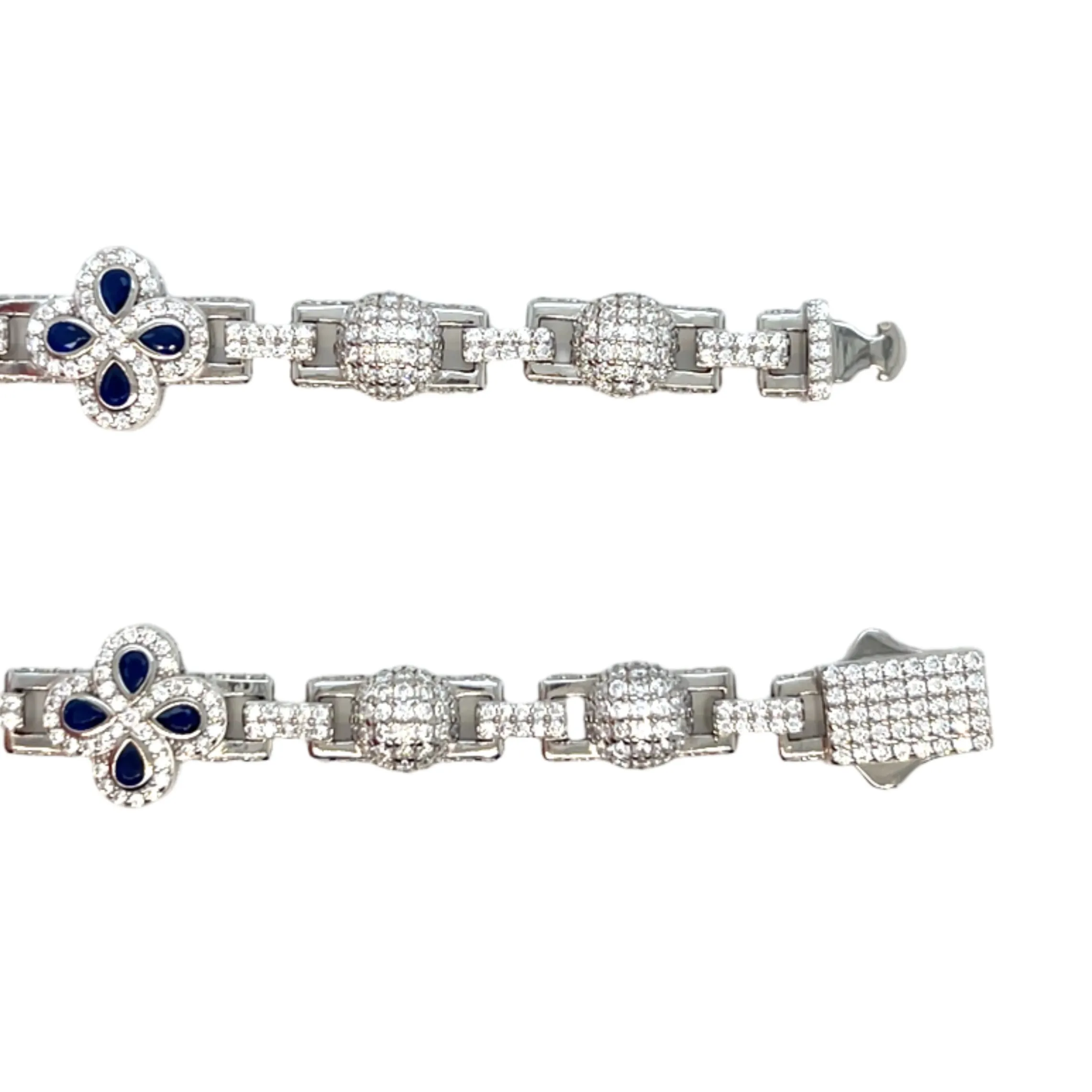 Sterling Flower Lab-Created Moissanite 10mm Chain Necklace Elegant Blue Blossom - M502399