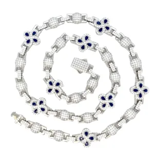 Sterling Flower Lab-Created Moissanite 10mm Chain Necklace Elegant Blue Blossom - M502399
