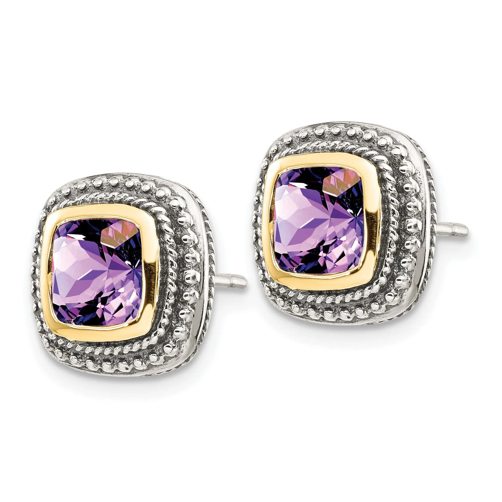 Sterling Silver Gold Amethyst Earrings