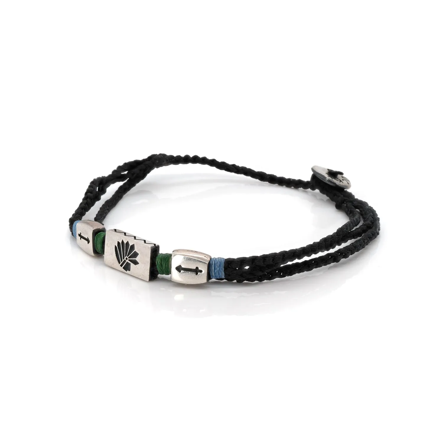 Sterling Silver Indian Chief Black Woven Lucky Bracelet