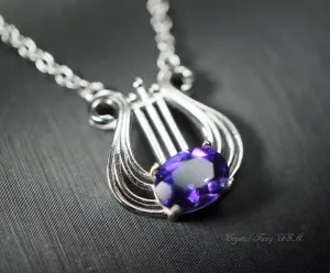 Sterling Silver Natural  Amethyst Necklace, Musical Instrument Fine  Gemstone Luxury Amethyst Jewelry