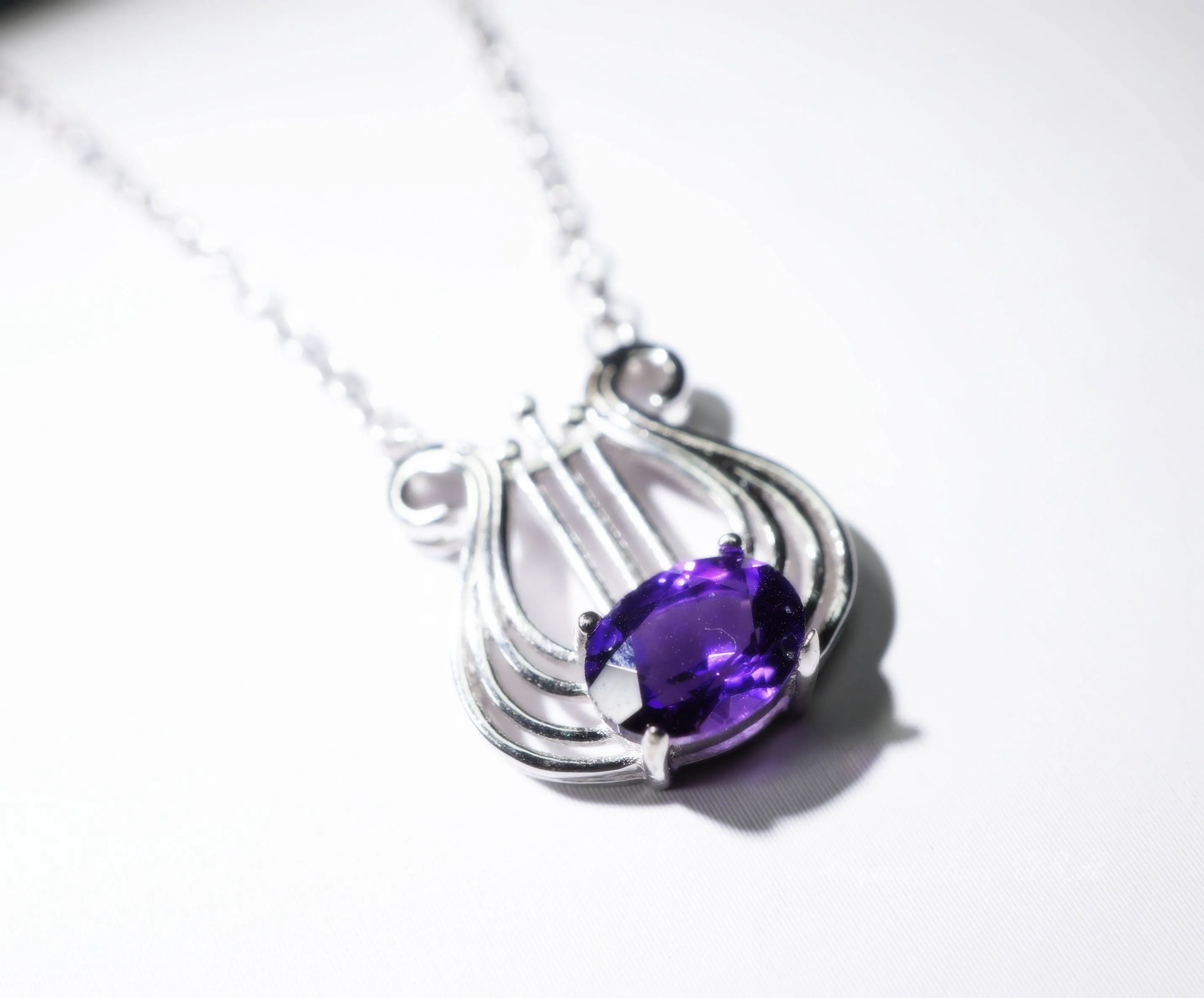 Sterling Silver Natural  Amethyst Necklace, Musical Instrument Fine  Gemstone Luxury Amethyst Jewelry