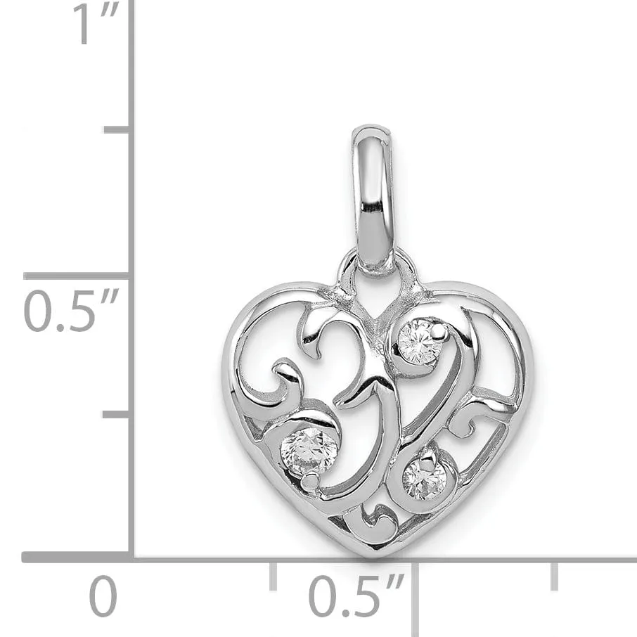 Sterling Silver Polished CZ Open Heart Pendant