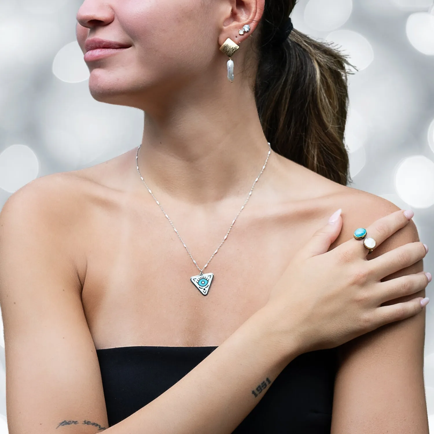 Sterling Silver Turquoise Evil Eye Chakra Necklace