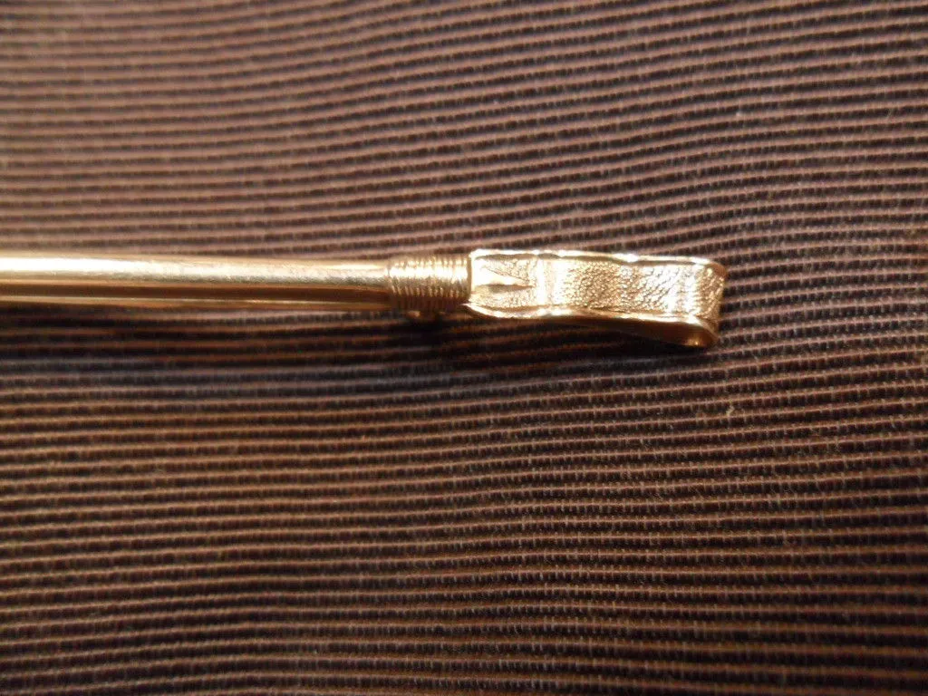 Stock Pin Vintage 14 kt Yellow Gold Hunt Whip Detailed Receiver and Hook Form 2 5/8"