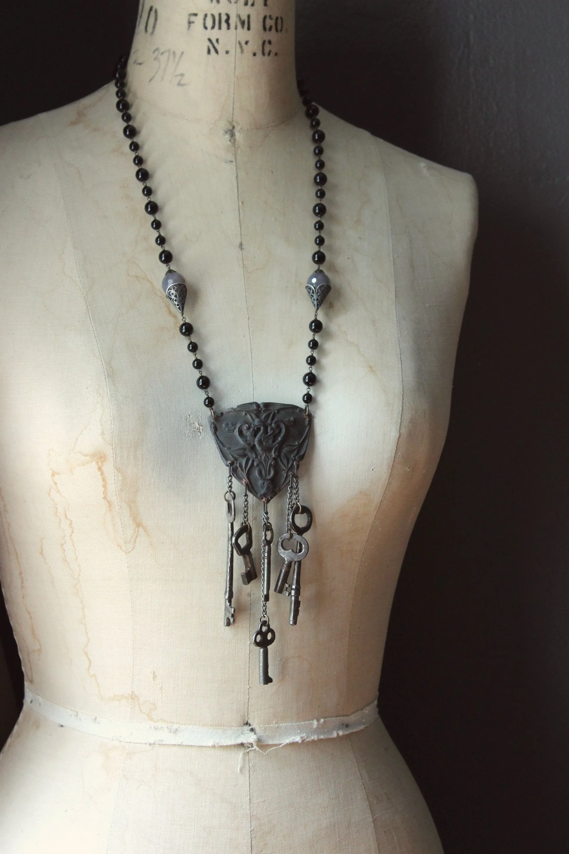 The Chatelaine of Lagonsteed Manor. Storyteller Series. Antique Buckle & Skeleton Key Statement Necklace.