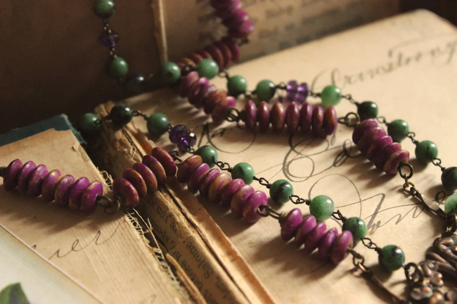 The Orchid House. Storyteller Series. Gemstone & Vintage Bone Skeleton Key Layered Necklace.