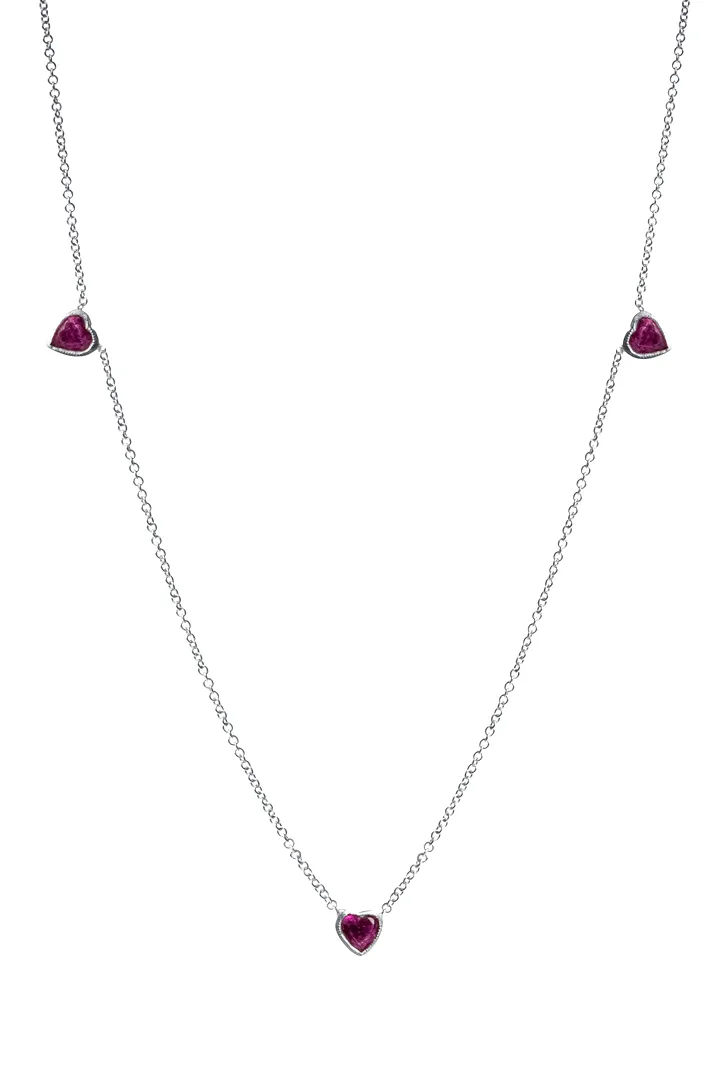 Three Ruby Heart Necklace