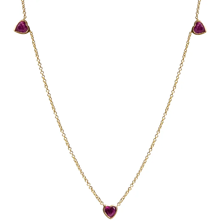 Three Ruby Heart Necklace