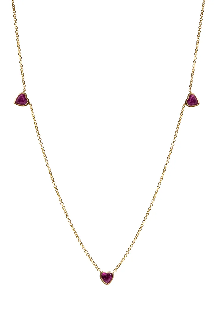 Three Ruby Heart Necklace