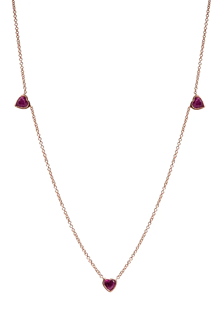 Three Ruby Heart Necklace