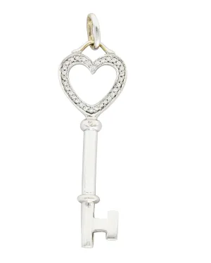 Tiffany & Co. Diamond 18 Karat White Gold Heart Key Pendant