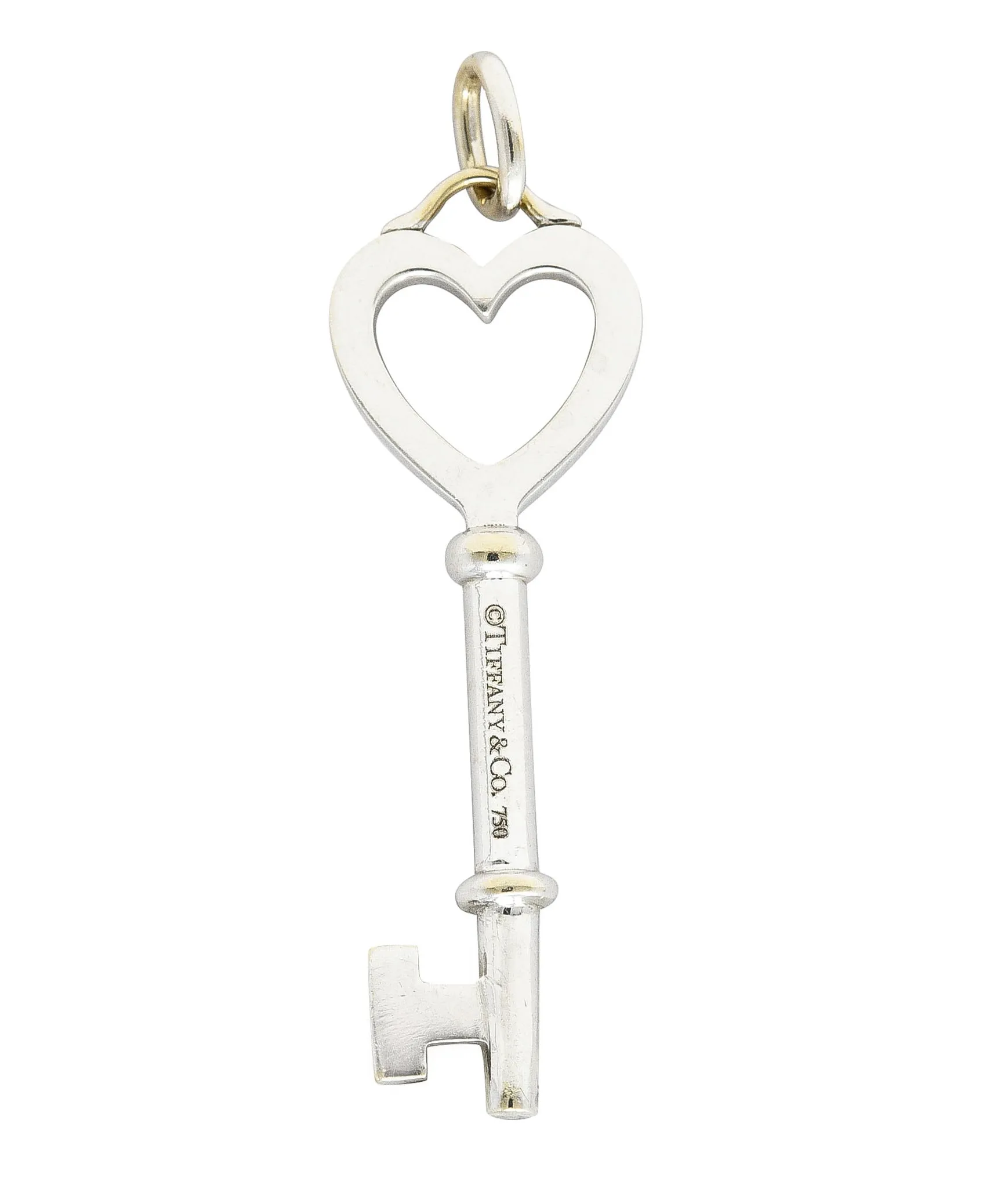 Tiffany & Co. Diamond 18 Karat White Gold Heart Key Pendant