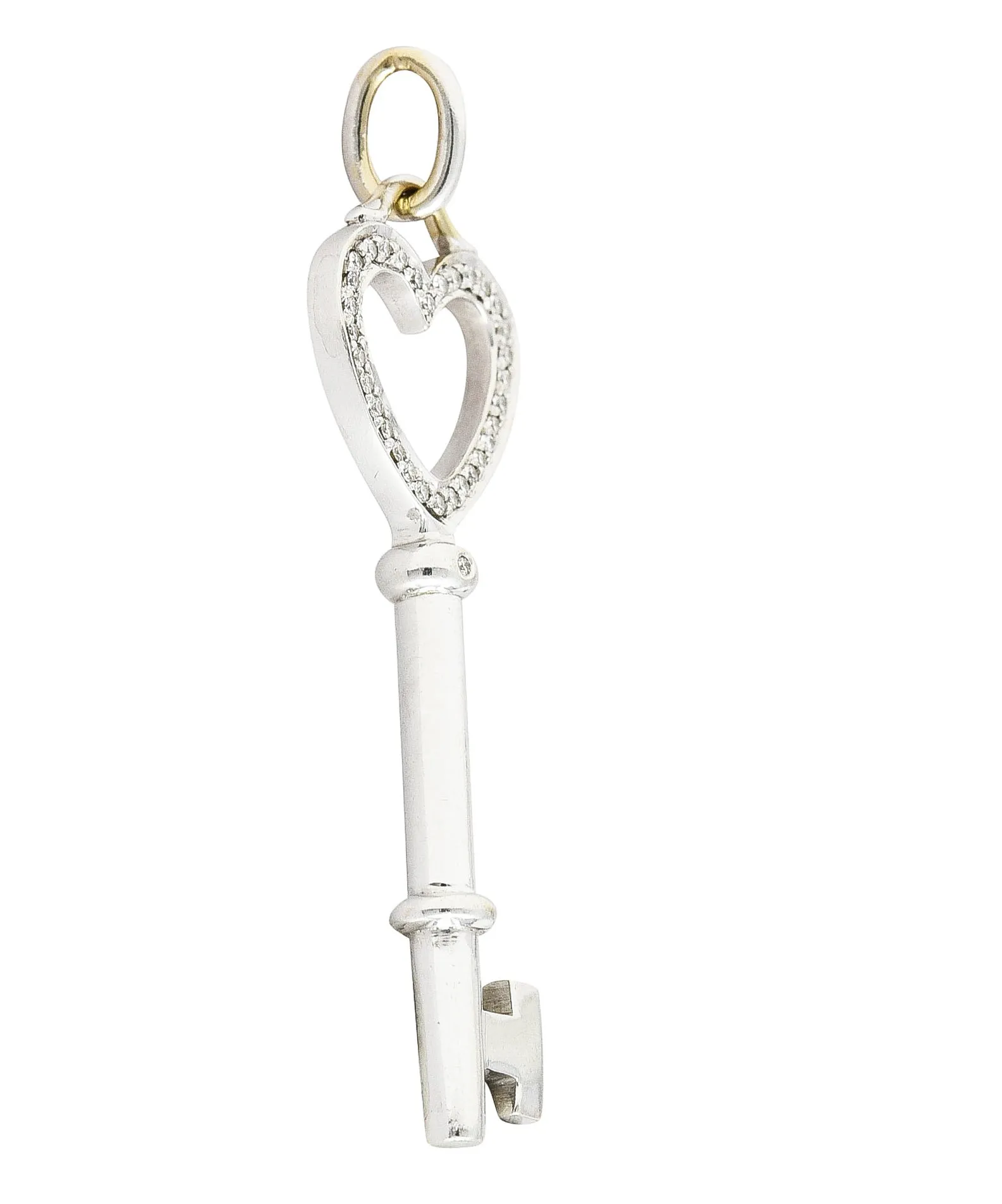 Tiffany & Co. Diamond 18 Karat White Gold Heart Key Pendant