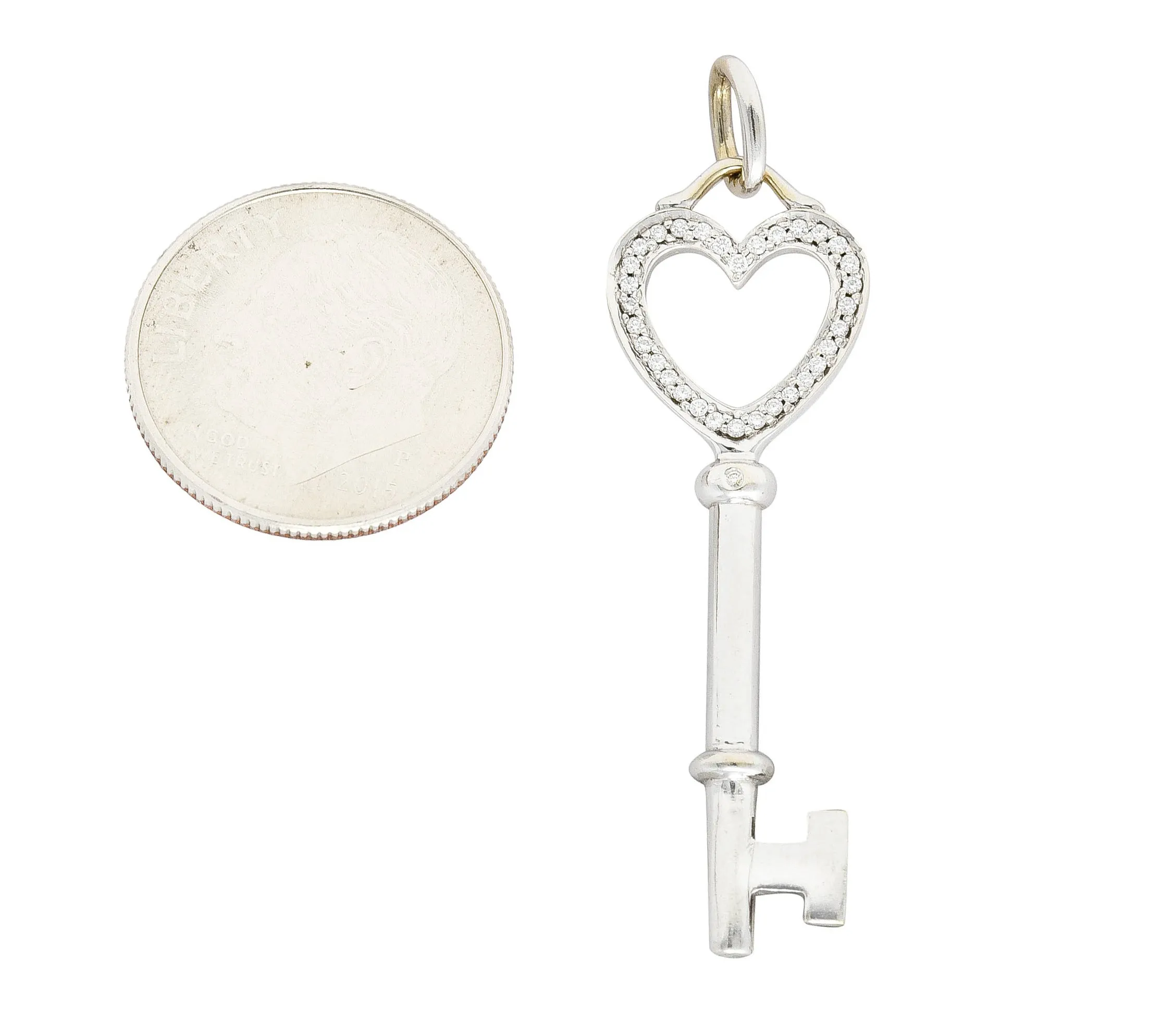 Tiffany & Co. Diamond 18 Karat White Gold Heart Key Pendant