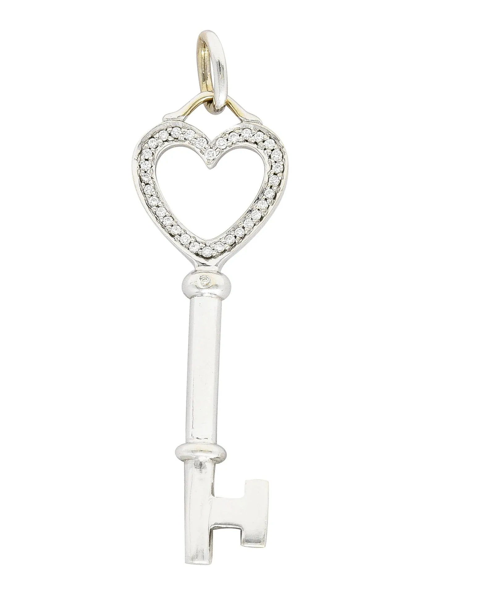 Tiffany & Co. Diamond 18 Karat White Gold Heart Key Pendant