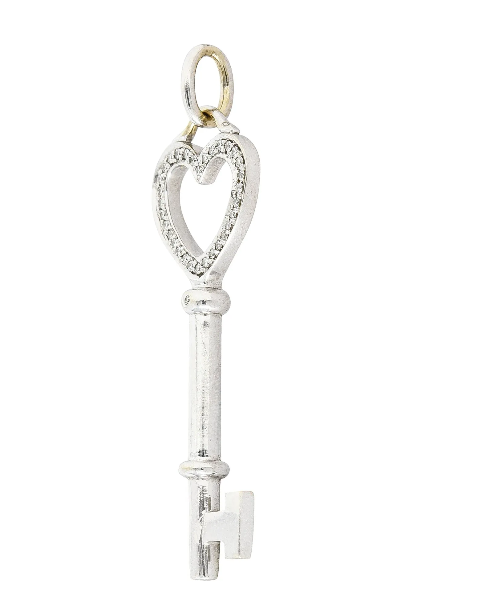 Tiffany & Co. Diamond 18 Karat White Gold Heart Key Pendant