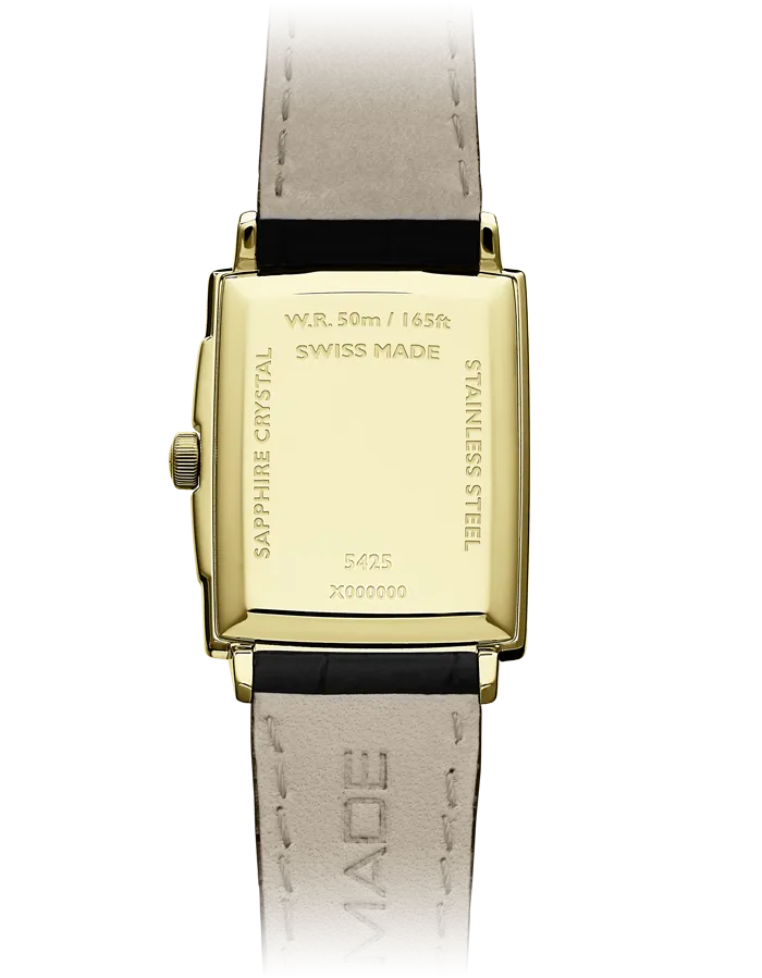 Toccata Classic Rectangular Stainless Steel White Dial Black Leather Watch