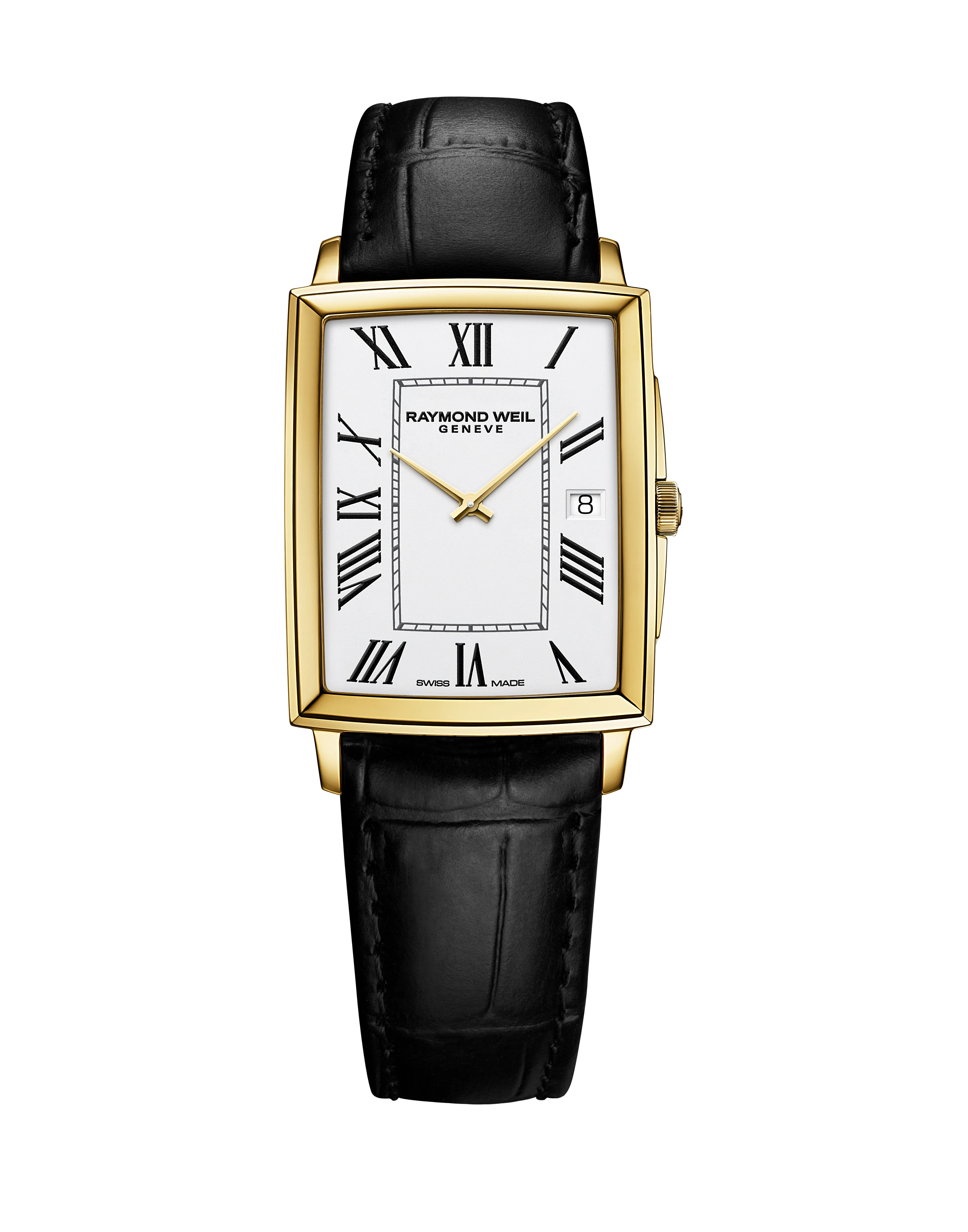Toccata Classic Rectangular Stainless Steel White Dial Black Leather Watch
