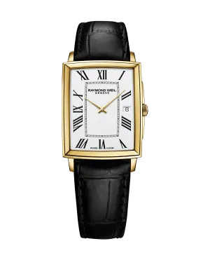 Toccata Classic Rectangular Stainless Steel White Dial Black Leather Watch