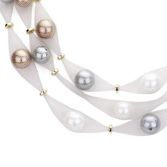 Triple Mesh Tube Brown, Gray, White Pearl Collar Necklace Set