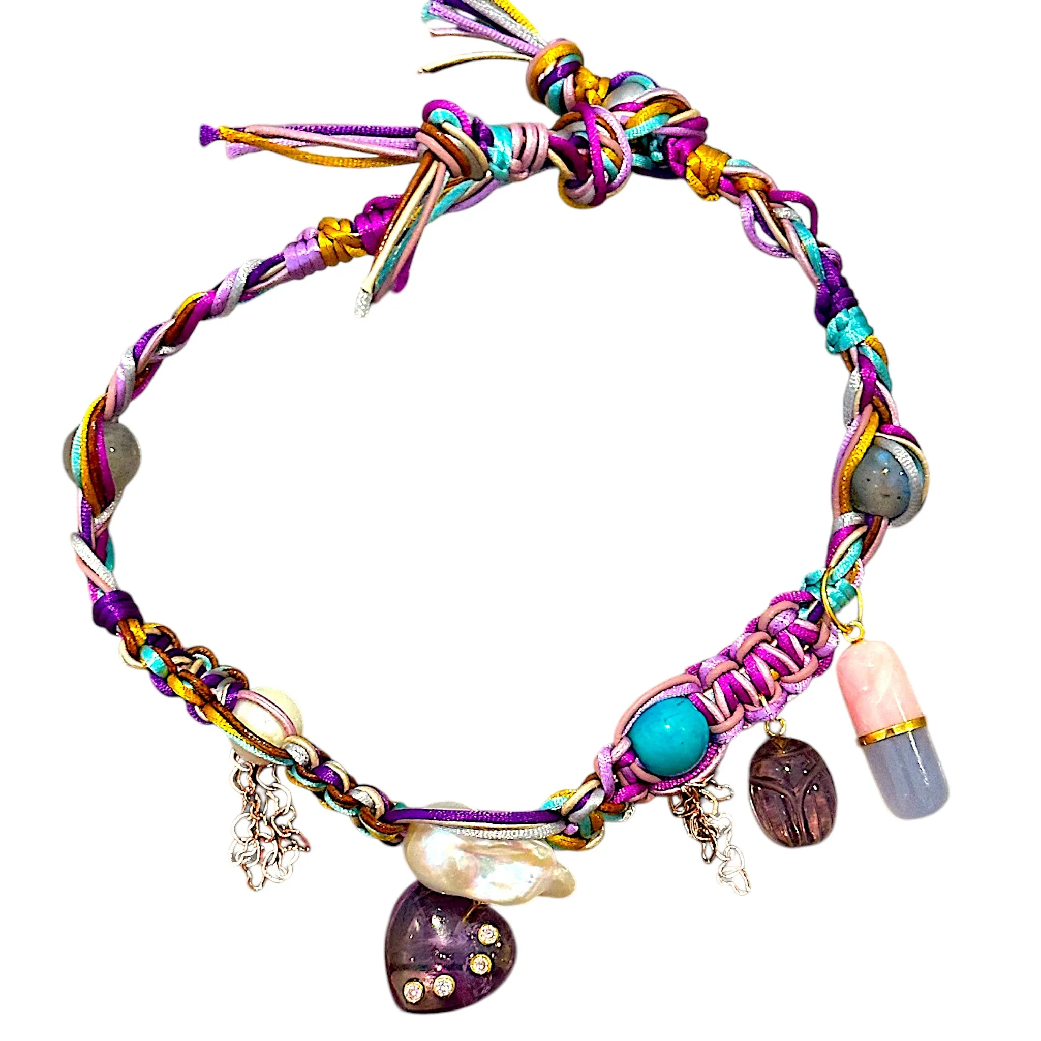 TROPICAL LAVENDER IN LOVE PILL POPPING SCARAB ROCKER CHOKER