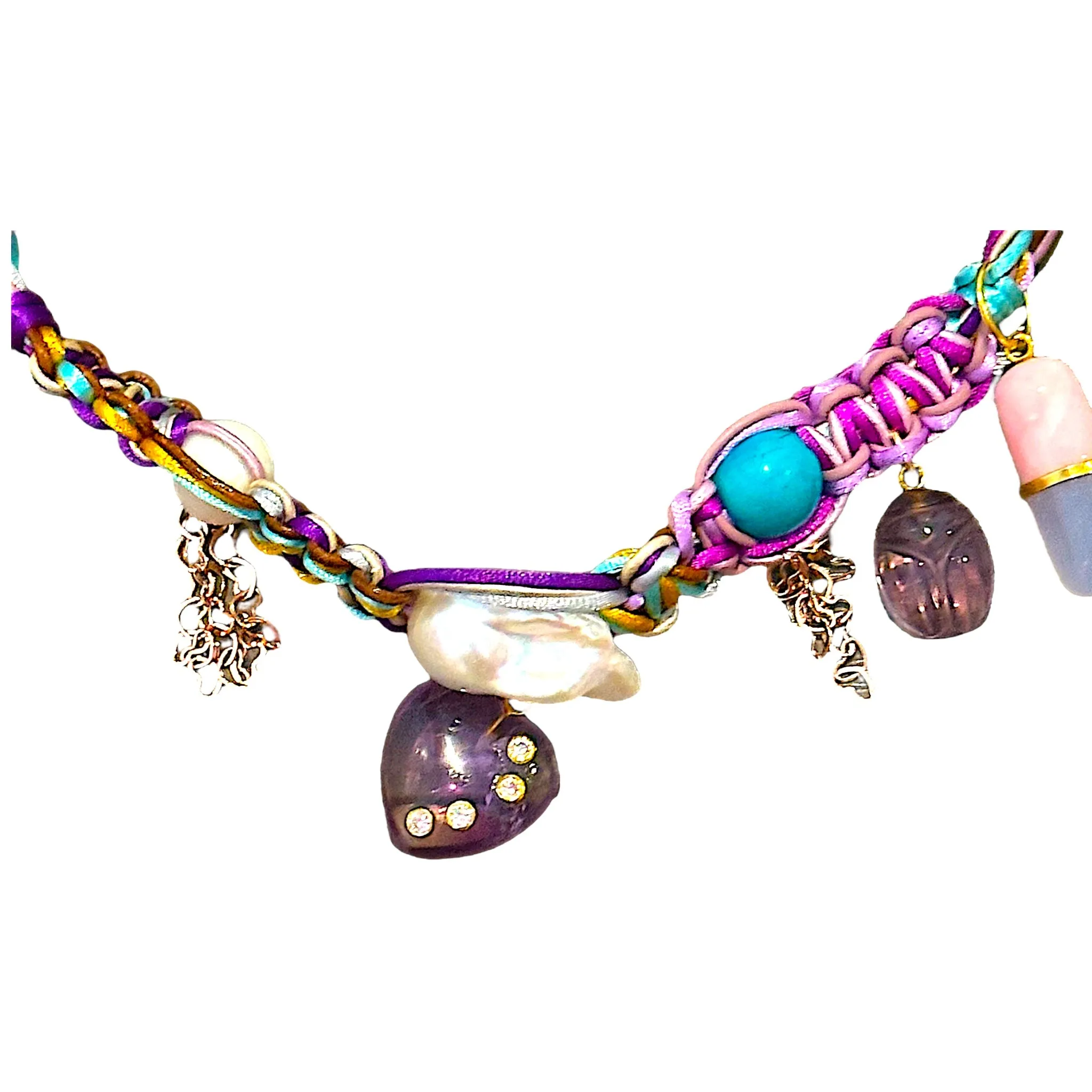 TROPICAL LAVENDER IN LOVE PILL POPPING SCARAB ROCKER CHOKER