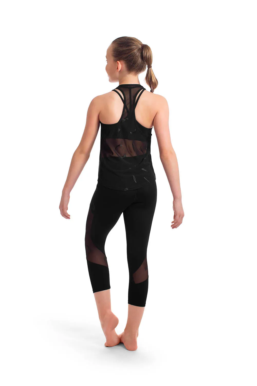 TS55265G - Bloch Samira Branded Mesh Panelled Girls Capri Tight