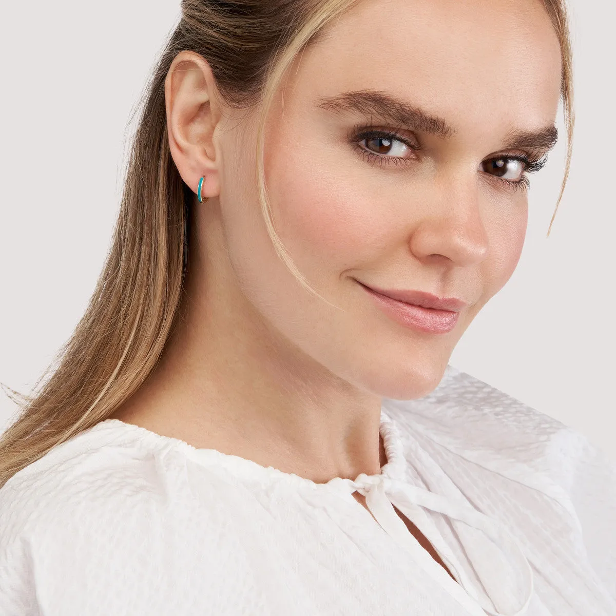 Turq Enamel Baby Hoop Earrings