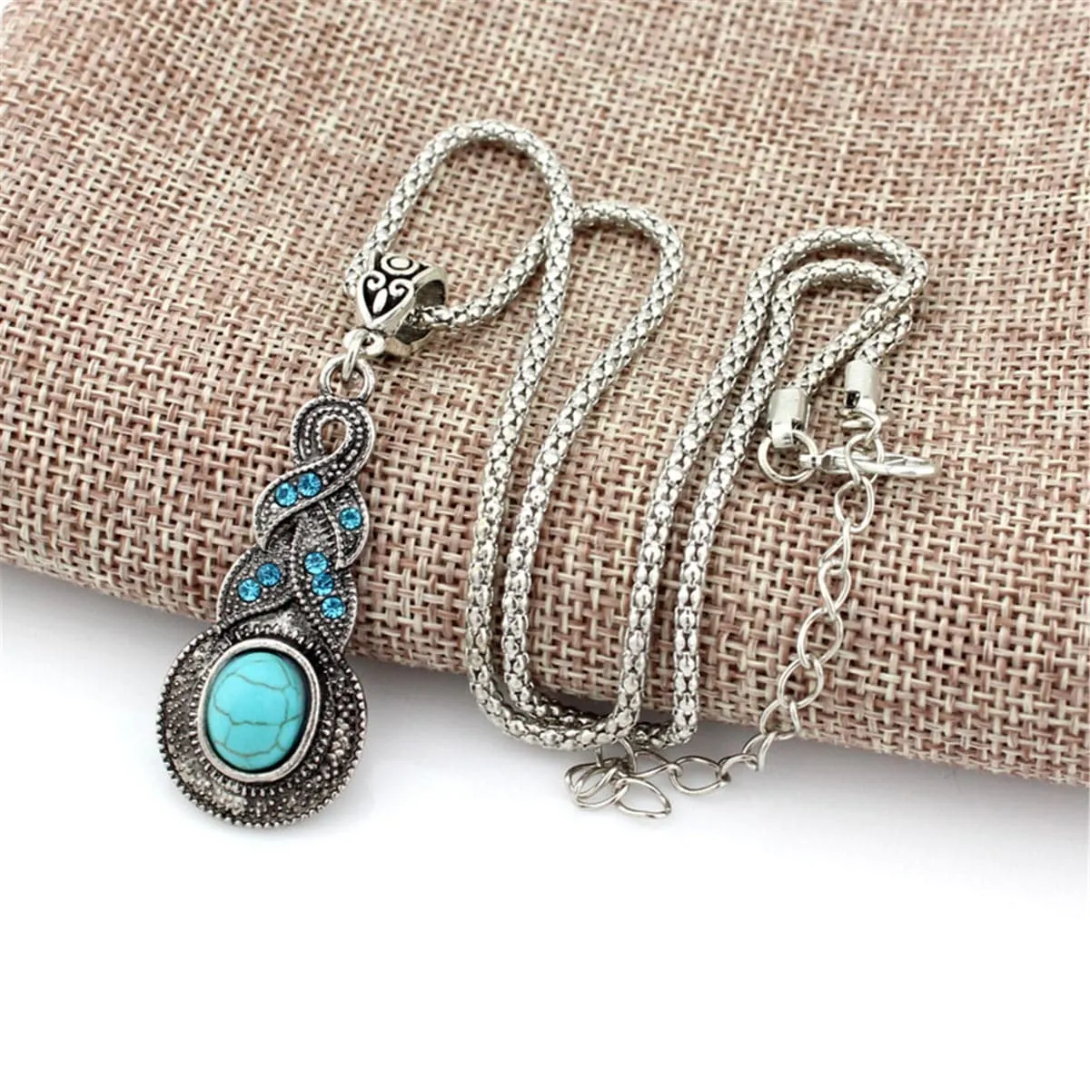 Turquoise & Cubic Zirconia Silver-Plated Braided Pendant Necklace