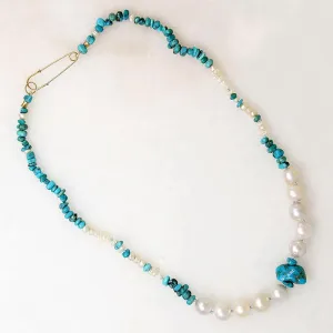 Turquoise & Pearl Necklace with Safety Pin by Ancient Influences