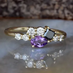 Unique amethyst diamond engagement ring