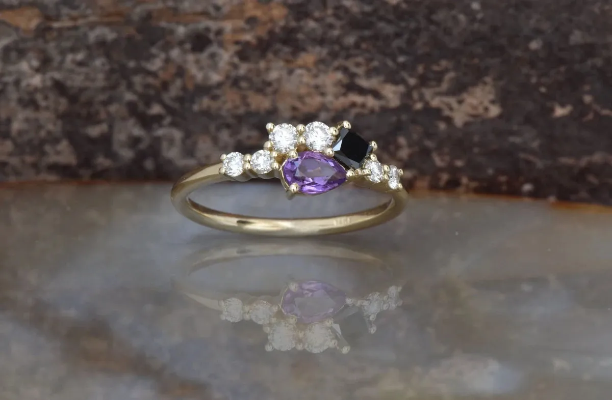 Unique amethyst diamond engagement ring