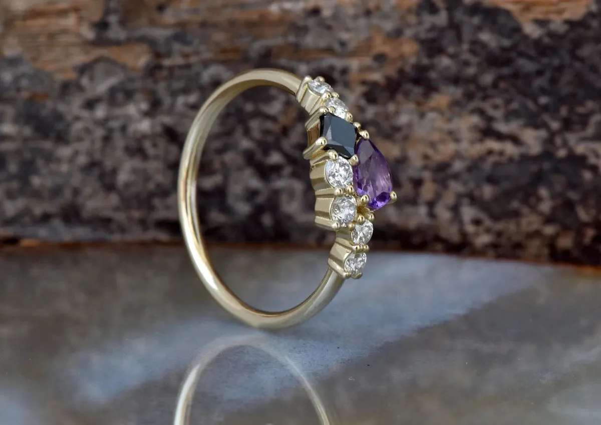Unique amethyst diamond engagement ring