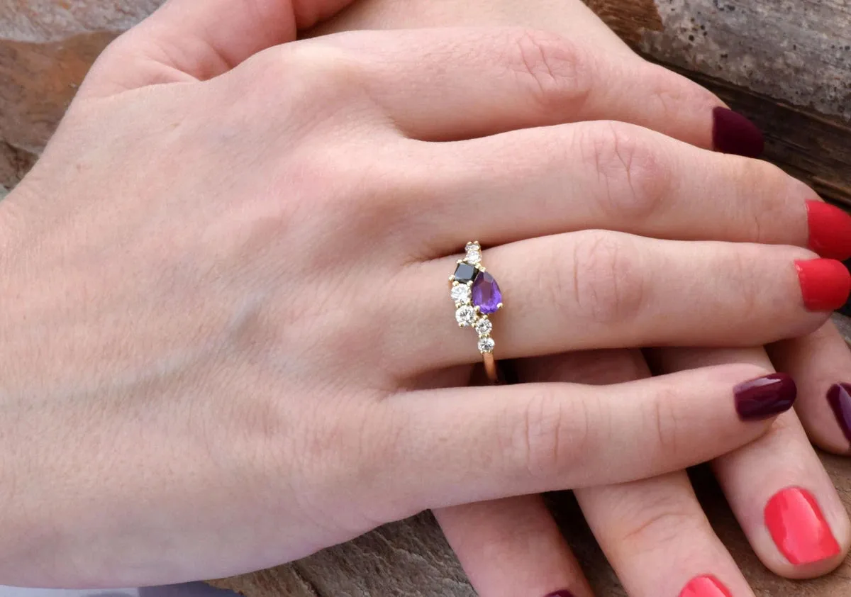 Unique amethyst diamond engagement ring