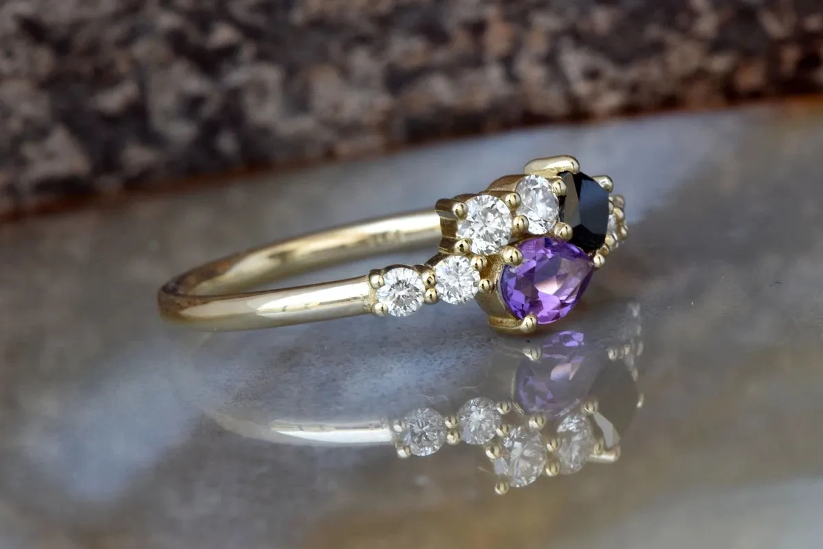 Unique amethyst diamond engagement ring