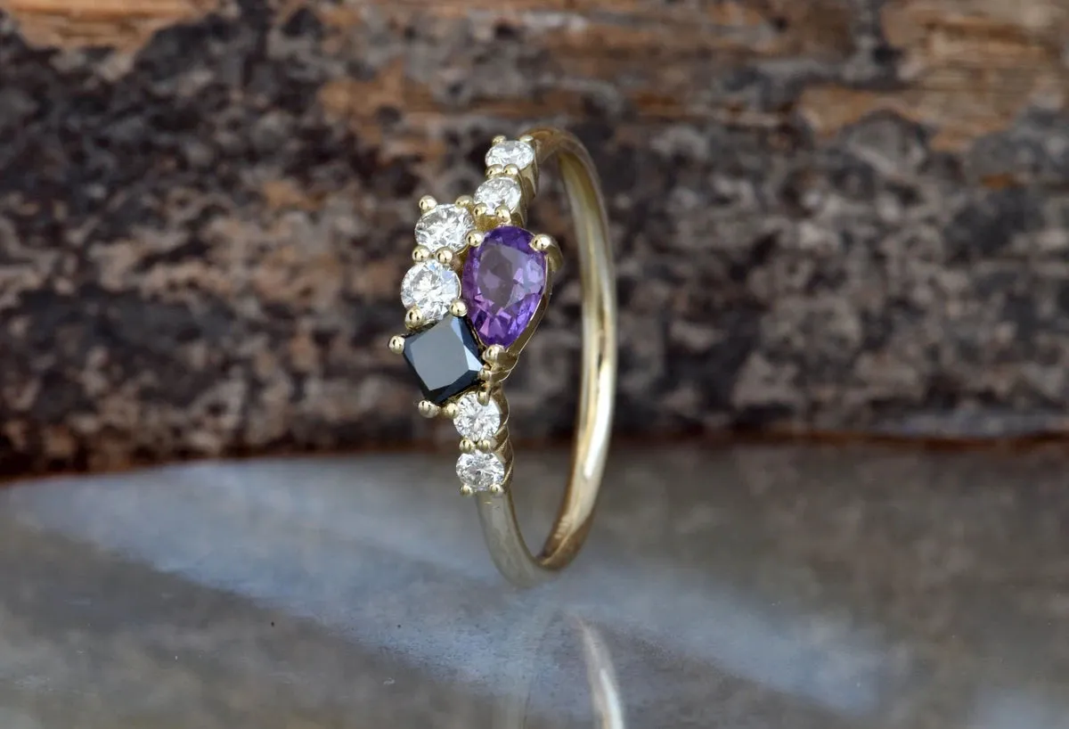 Unique amethyst diamond engagement ring
