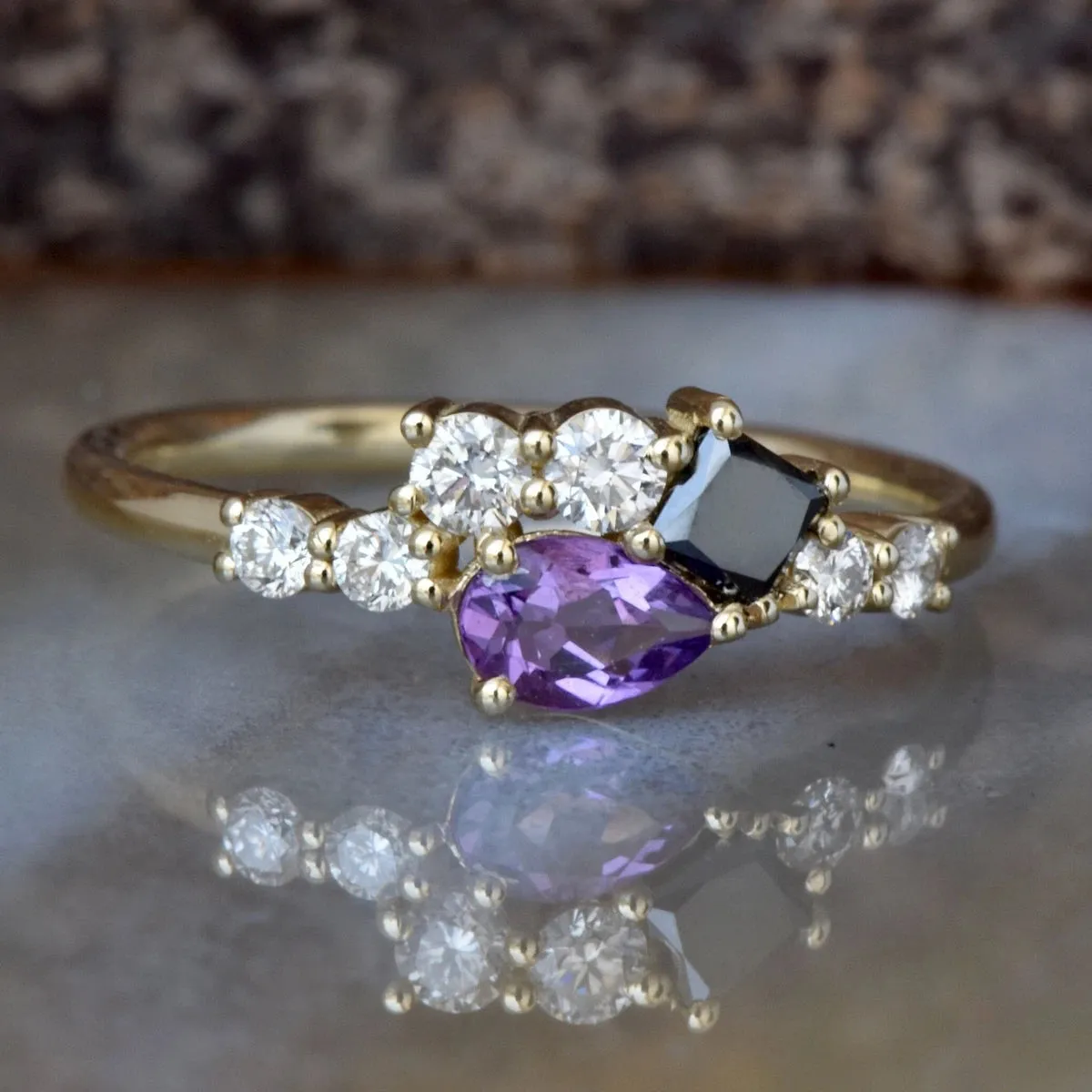 Unique amethyst diamond engagement ring