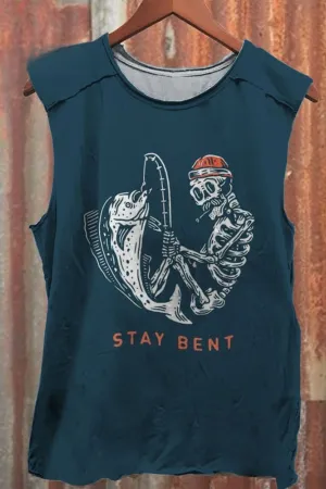 Unisex Vintage Skeleton Fishing Stay Bent Print Casual Tank Top