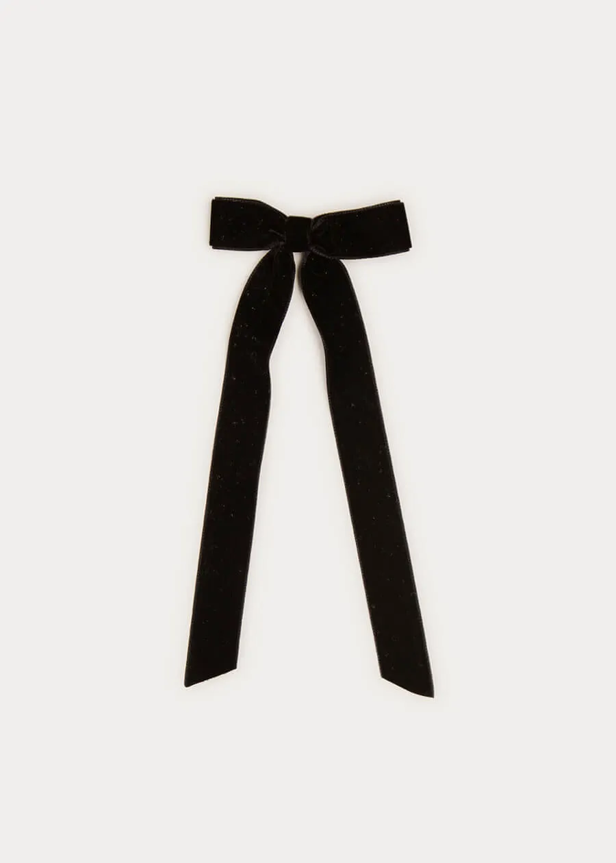 Velvet Long Bow Clip in Black