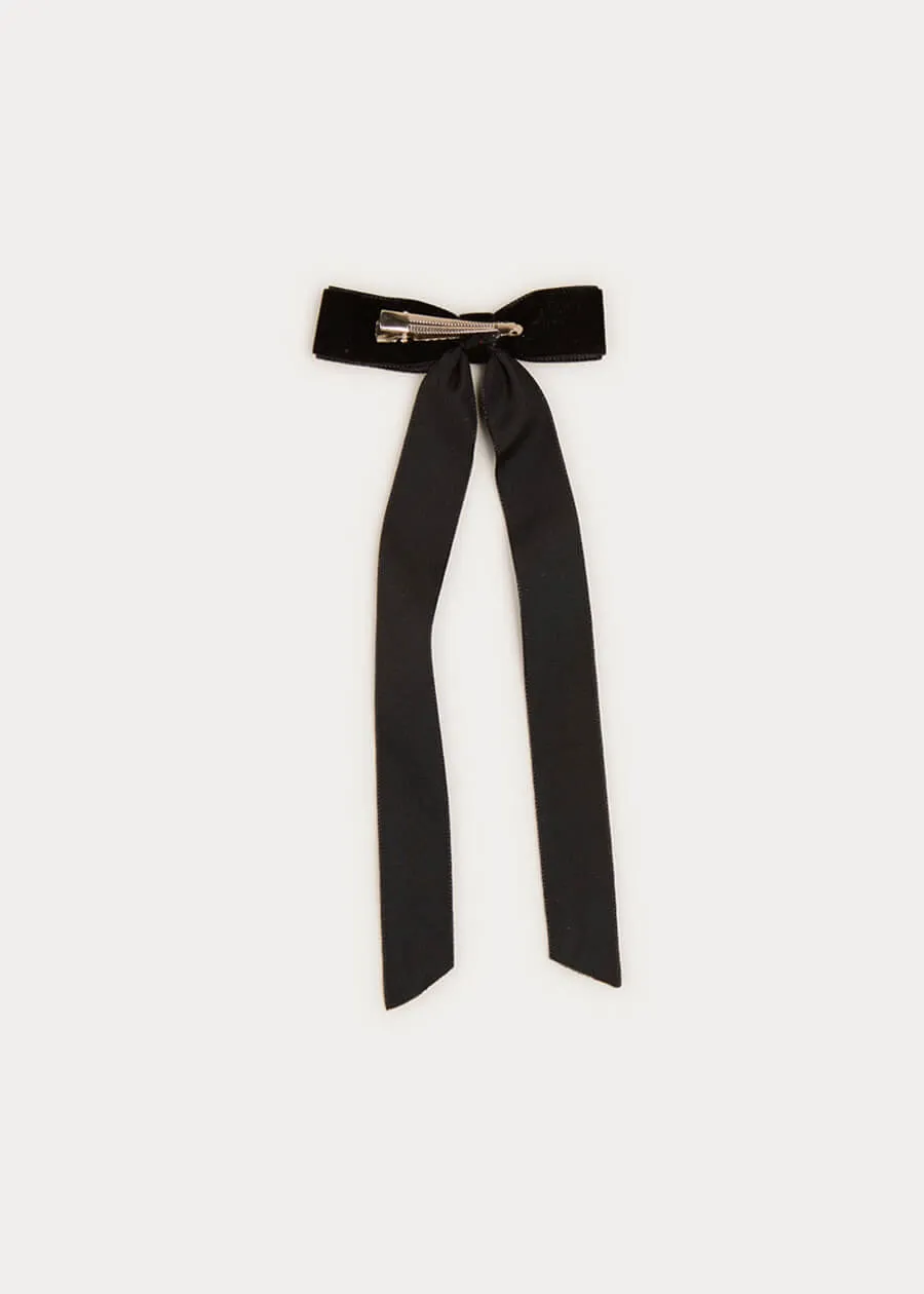 Velvet Long Bow Clip in Black