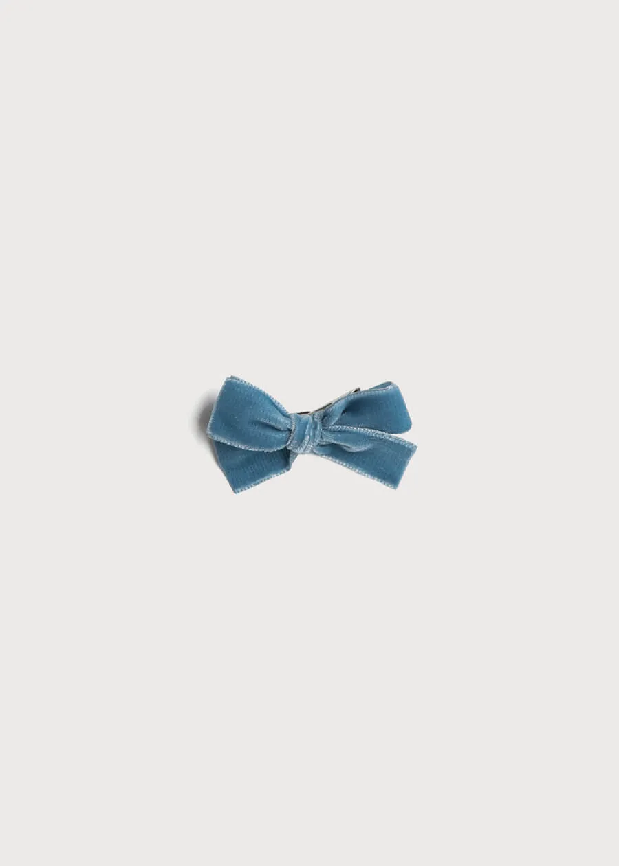 Velvet Medium-Bow Clip in Blue