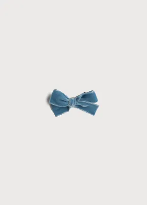Velvet Medium-Bow Clip in Blue