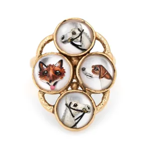 Victorian Essex Crystal Conversion Ring Horse Fox Dog Vintage 14k Gold Jewelry