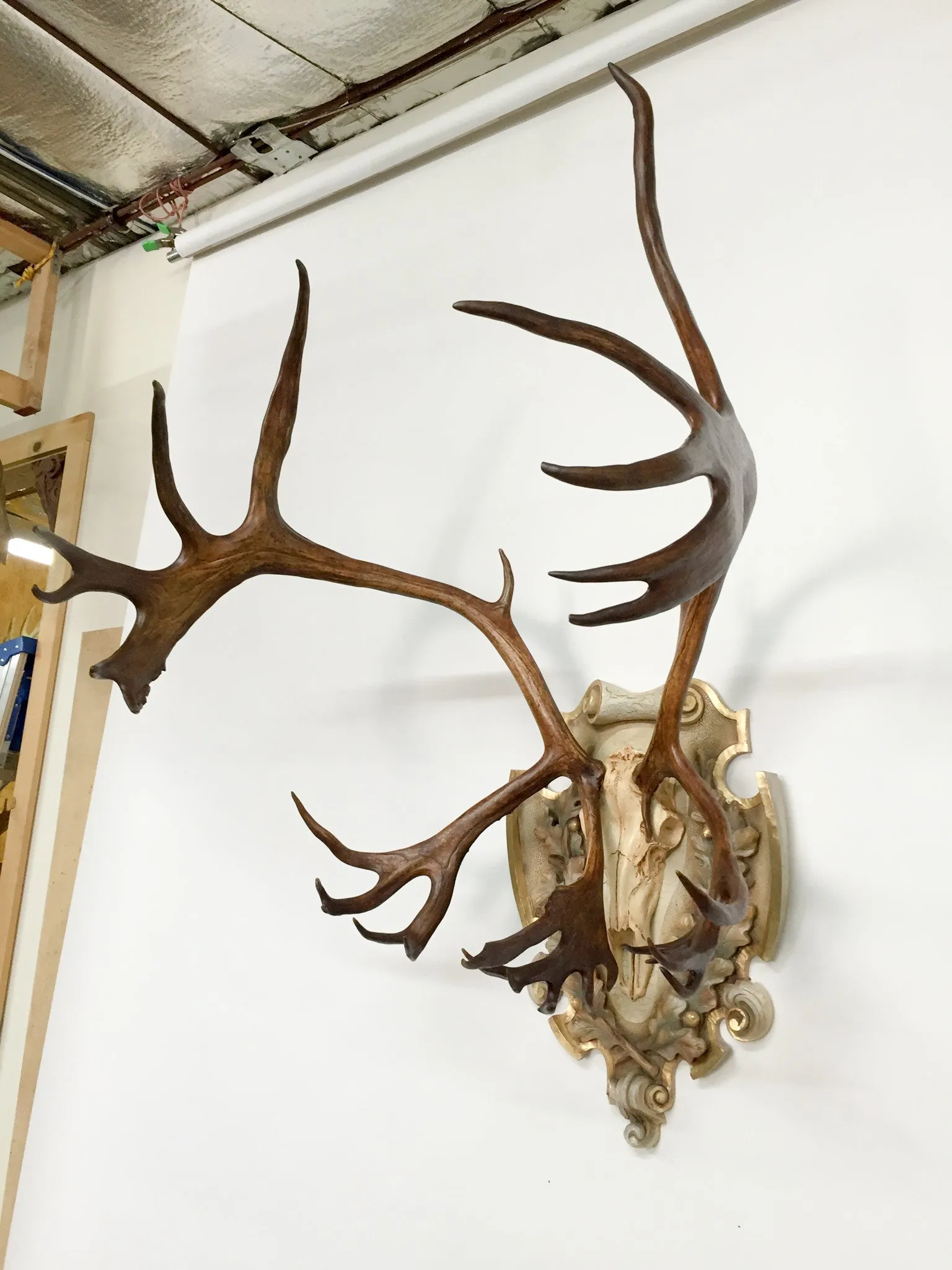 Vintage Arctic Caribou on Italian Hand-Carved Polychrome Plaque